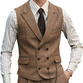 Threebooy Men Vest Brown Suede Leather Gentleman Business Waistcoat Vintage Regular Slim Business Banquet Men Suit Vest