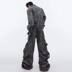 Threebooy Men's Signature Baggy Gray Denim 2-Piece Set