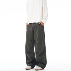 Threebooy 100% Cotton Autumn Men's Loose Trousers Oversized Fashion Spliced Hip Hop Streetwear Wide Legs Baggy Cargo Trousers