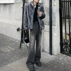 Threebooy Mens Fashion Y2k Imitation Fox Fur Jacket Autumn And Winter Short Thick Versatile Trend Street Handsome High Quality Coat Men