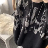 Threebooy Tie-dyed Sweater for Men Handsome Lazy Style Loose Knitted Sweater New Style Casual Sweater High Street