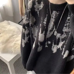 Threebooy Tie-dyed Sweater for Men Handsome Lazy Style Loose Knitted Sweater New Style Casual Sweater High Street
