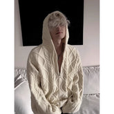 Threebooy fashion lazy casual hooded cardigan sweater men's autumn and winter new loose knit sweater couple jacket top