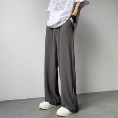 Threebooy Summer Pleated Pants Men Fashion Oversized Ice Silk Pants Men Japanese Streetwear Hip-hop Loose Straight Pants Mens Trousers