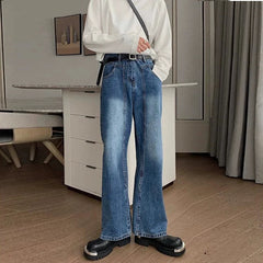 Threebooy New Korean Cleanfit Male Jeans Luxury Naples High Waist Wide Legs Denim Pants Fashion Solid Color Retro Premium Elegant Trousers