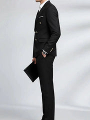 Threebooy Luxury Men's Suits 2 Pieces Double Breasted Classic Style High Quality Fashion For Tuxedos Wedding Groom Business Prom