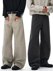 Threebooy 100% Cotton Wide-leg Jeans Men's Autumn Fashion Pocket Design Casual Trousers Loose American High Street Y2K Denim Pants