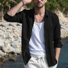 Threebooy European American Pure Cotton Solid Color Long-sleeved Shirt Men's Casual Cardigan Shirt