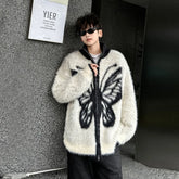 Threebooy Autumn Winter Plush Warm Cardigan Men Butterfly Printing Sweaters Full Zip Jackets Luxury Loose Lazy Knitted Sweater Coat