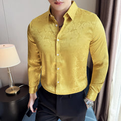 Threebooy Men's Social Shirt New Rose Printed Long Sleeve Shirt Luxury Fashion Business Slim Fit Formal Shirt Men's Clothing 4XL-M