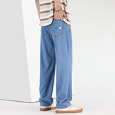 Threebooy Spring/Summer New Ice Silk Loose Denim Fashionable Sports Casual Pants for Men, Loose and Droopy Wide-Leg Pants