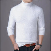 Threebooy Men's High Neck Sweater Autumn Winter New Fashion Imitation Mink Plush Warm Plush Knitwear