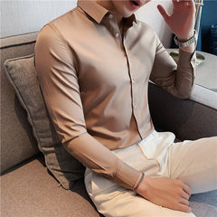 Threebooy Men's Classic French Cuffs Solid Dress Shirt Covered Placket Formal Business Standard-fit Long Sleeve Office Work White Shirts