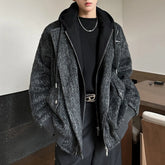 Threebooy Mens Street Fashion Casual Loose Trendy Fake Two-Piece Woolen Hooded Jacket Autumn Winter High-End Lazy Casual Versatile Jacket