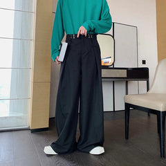 Threebooy Summer Men's Solid Color Suit Trousers American Retro Fashion Trend High Street Casual Loose Breathable Men's Bottoms