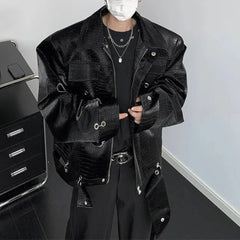 Threebooy American High Street Fashion Trend Hip Hop Leather Jacket Men Autumn And Winter New Casual Pu Leather Short Y2k Jacket Men