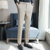 Threebooy New Men Non-iron Fabric Dress Pants Slim Straight Black White Casual Suit Pants Male Business Little Feet Suit Trousers