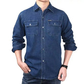 Threebooy Spring and Summer Thin Medium-thick Denim Shirt Workwear Men's Long-sleeved Construction Site Top Pure Cotton Breathable