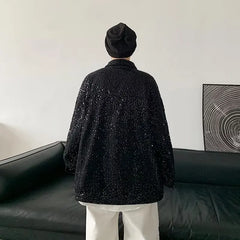 Threebooy Denim Jacket For Men Casual Trendy Loose Fit Thin Jacket Bright Sequins Fashionable Streetwear