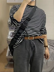 Threebooy Loose Fit Men's Stripe Sweatirt Long Sve T-irt Comfortable Breathable Youthful Sle Fall Faion Casual Wear