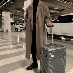 Threebooy Winter Men Trench Thick Woolen Dust Coats Streetwear Male Loose Solid Color Warm Trenchcoat High Quality Men's Windbreak