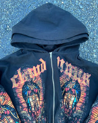 Threebooy Y2k American Retro High Street Streetwear Printed Oversized Graphic Pattern Zipper Hoodie Hip Hop Sweatshirt Patchwork Hoodie