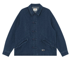 Threebooy Vintage Pockets Denim Jackets Mens Streetwear Harajuku Casual Jeans Coats Oversized Washed Chinese Style Cargo Jacket Mal
