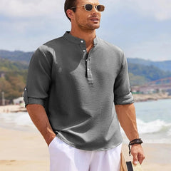 Threebooy 2024 Polos New Men's Casual Blouse Cotton Linen Shirt Loose Tops Long Sleeve T-Shirt Spring Autumn Casual Handsome Men's Shirts