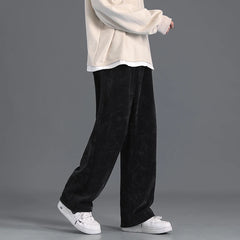 Threebooy Autumn New Men's Lamp Core Flannel Pants Korean Street Loose Straight Casual Wide Leg Pants White Women's Daily Casual Pants