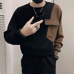 Threebooy Men Sweatshirt High-end Stitching Round Neck Trendy Brand Long-sleeved Bottoming Top