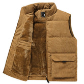Threebooy Corduroy vest men autumn winter with standing collar large vest warm cotton jacket