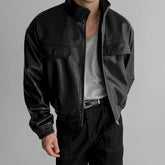 Threebooy Mens Pu Leather Jacket Short Motorcycle Jacket Street Wear Fashion Youth Biker Pilot Jacket Old Money Men'S Clothing New