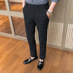 Threebooy Men's business plaid suit Trousers/Fashion Male Formal Wedding Dress Pants Street Wear Clothing Black Gray