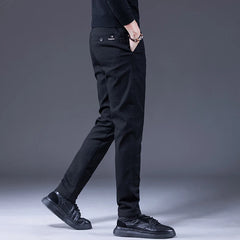 Threebooy Classic Men's Clothes Business Casual Pants Autumn New Fashion Elastic Comfortable Slim Trousers Male Coffee Gray