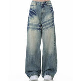 Threebooy Crack Baggy Jeans Man Pants Y2k Harajuku High Street Vintage Washed Straight Denim Trousers 2025 New Punk Goth Jeans For Man