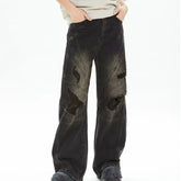 Threebooy Clothes Y2K Vintage Black Baggy Striped Ripped Jeans Pants For Men Streetwear Straight Gothic Long Trousers