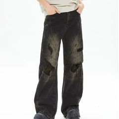 Threebooy Clothes Y2K Vintage Black Baggy Striped Ripped Jeans Pants For Men Streetwear Straight Gothic Long Trousers