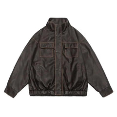 Threebooy Mens Leather Ins Trendy Brand American Windproof Motorcycle Leather Jacket Winter Casual Outdoor Versatile Jacket y2k Clothes
