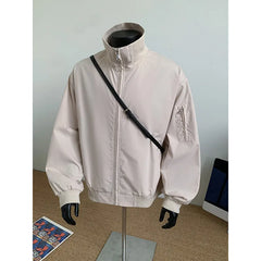Threebooy Mens Jacket Solid Color Stand Collar Classic Caot man Zip trim Casual Outdoor Bomber jeacket Streetwear Urban Fashion