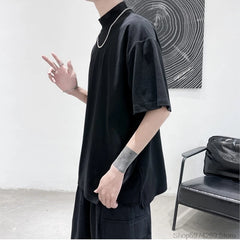 Threebooy Men Tshirt Solid Streetwear Turtleneck Hip Hop Male Oversized T shirts Man Casual Short Sleeve Top Tees Black/White/Purple