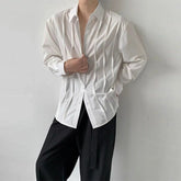 Threebooy New Men's Shirts Japanese Style Vintage Long Sleeve Blouse Casual Striped Pleats Solid Color Button-down Fashion Cardigan Tops