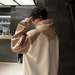 Threebooy Mens Hoodies Contrast Color Stitching Shoulder Pad Sweatshirt Autumn Streetwear Fashion Campus Long Sleeve Tops Men'S Clothing