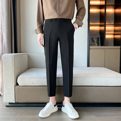 Threebooy Korean Style Ankle Length Spring Men Dress Pants Stretched Simple Slim Fit Casual Office Trousers Formal Wear Hot Sale 36