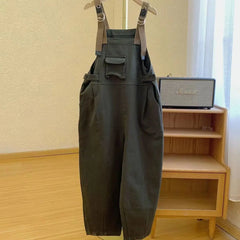 Threebooy American High-end Denim Overalls Korean High Street Loose Trendy Large-size Tooling Suspender Jumpsuit Aesthetic Chic Streetwear