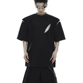Threebooy Korean Niche Deconstruction Segmented Shoulder Pad Short Sleeve Splicing Design T-shirt High-end Trendy Half-sleeved Men Women