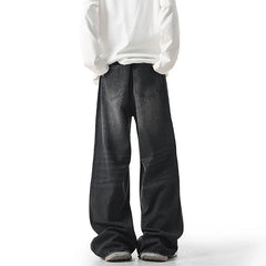 Threebooy Autumn Vintage Distressed Men's Baggy Straight Jeans Fashion High Street Denim Pants Streetwear Male Trousers