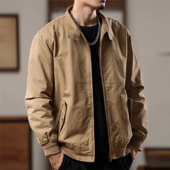 Threebooy High Quality Men's Vintage Style Casual Jackets Solid Cotton Stand Collar Fashion Cargo Outwear Male Loose Zipper Jacket Coats