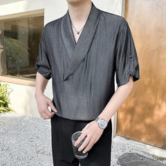 Threebooy Korean Fashion Summer Design Men's Shirt Versatile Half Sleeved Casual Pullover Lazy Streetwear Social Shirts Men Clothing