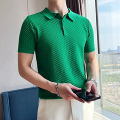 Threebooy Fashion Slim Fit Men Knit Polo Shirt Short Sleeve Summer Thin Shirts Business T-Shirt Male Polo Shirt High Quality S-3XL