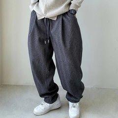 Threebooy Mens Pants Thick Woolen Casual Pants Autumn Streetwear Fashion Personality Versatile Trend Comfort Wide-Leg Pants Men'S Clothing